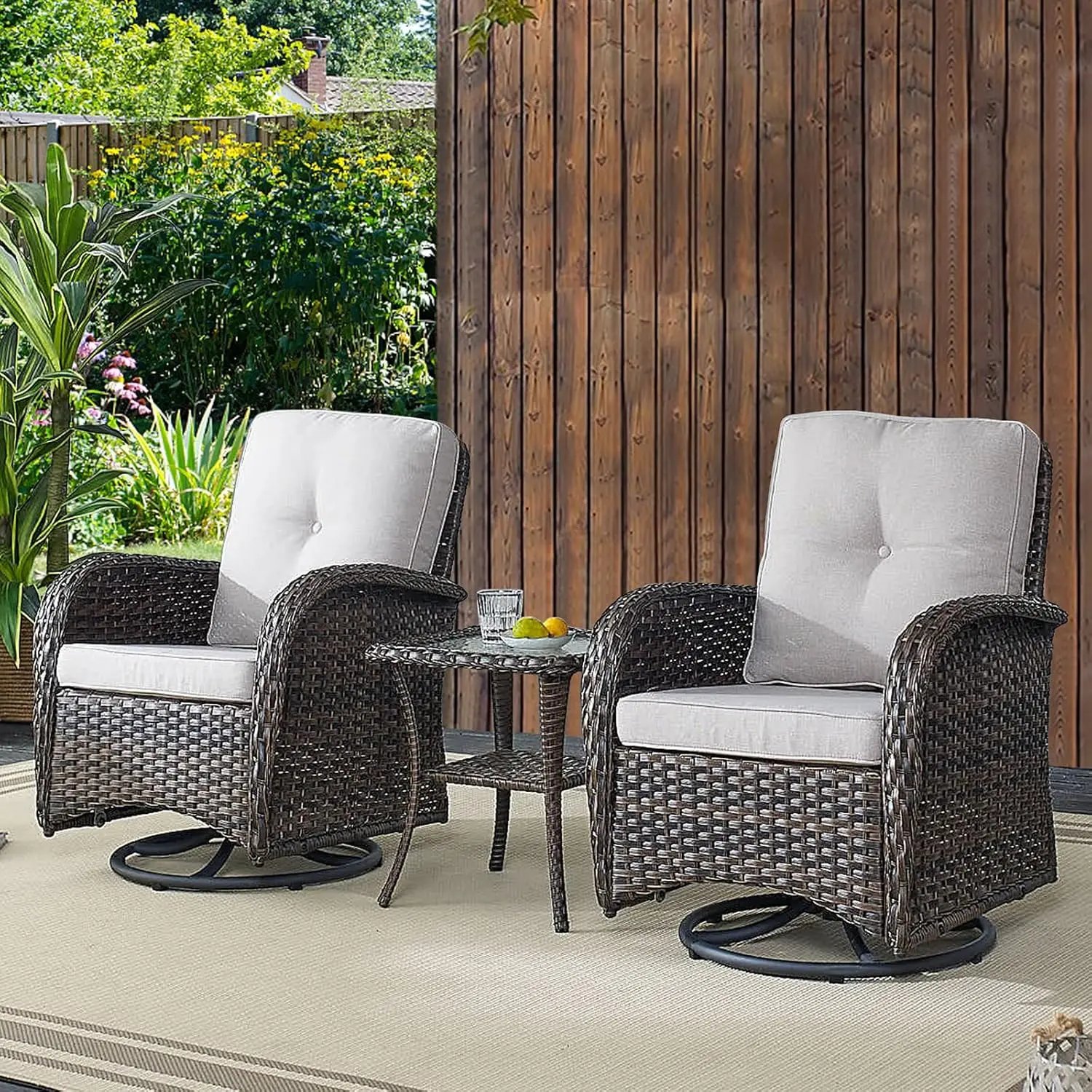 

Patio Wicker Chairs Swivel Rocker - Outdoor Swivel Rocking Chairs Set of 2 with Rattan Side Table