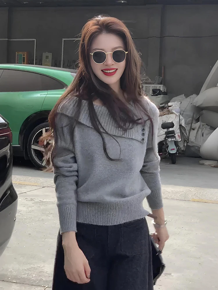 

Длинный вязаный свитер неправильной формы на одно плечо, женский Sle, новинка 202, осень-зима, утягивающий элегантный красивый топ