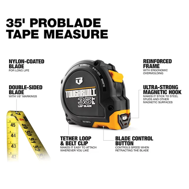 ToughBuilt TB-H2-T-12235 35Ft Tape Measure – Double-Sided Scale, Easy To Use Measuring Tool