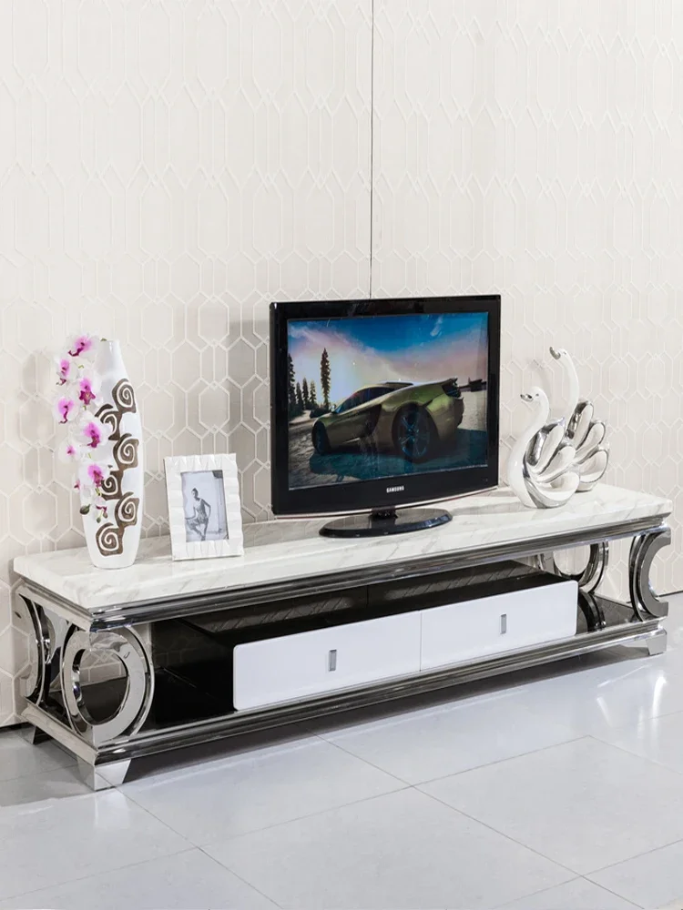 Marble stainless steel TV cabinet Simple modern design art Tempered glass whole set