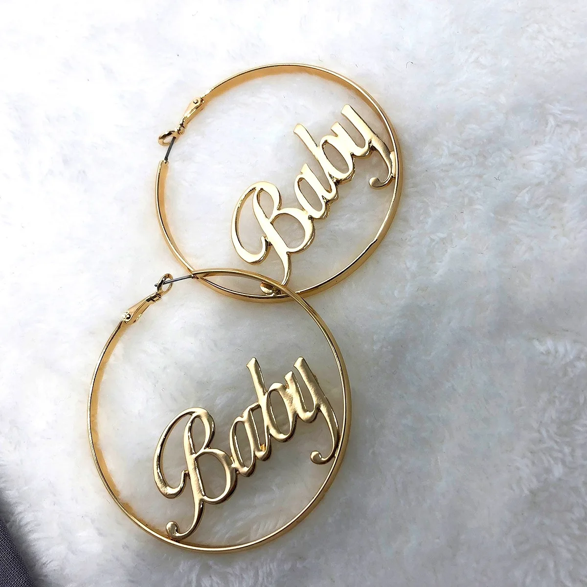 BLIJERY Korean Style Baby Letter Hoop Earrings for Women Gold Color Big Circle Earrings Girl Lady Birthday Party Christmas Gift