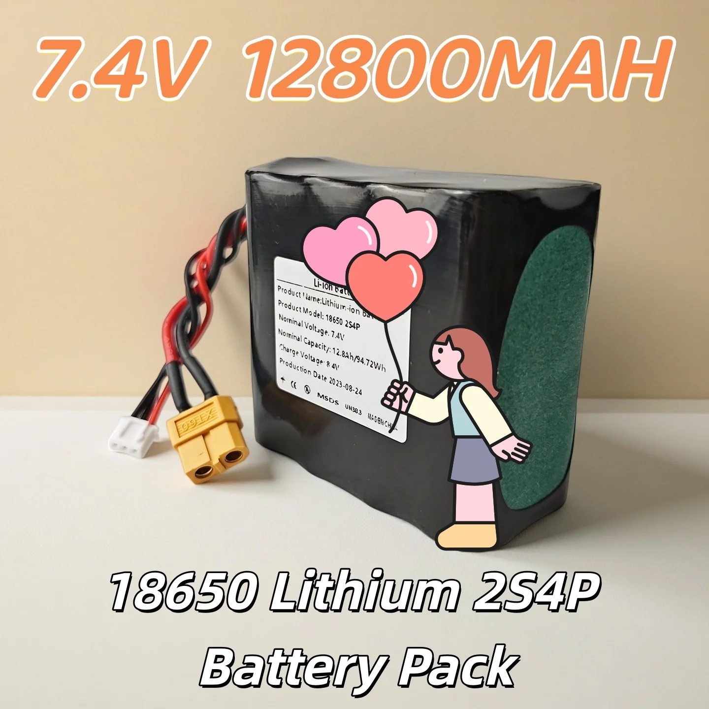 7.4V 12.8Ah For Various RC Airplane Drone Quadrotor XH2.54-3P XT60 18650 2S4P battery pack UAV Li-ion Rechargeable Battery