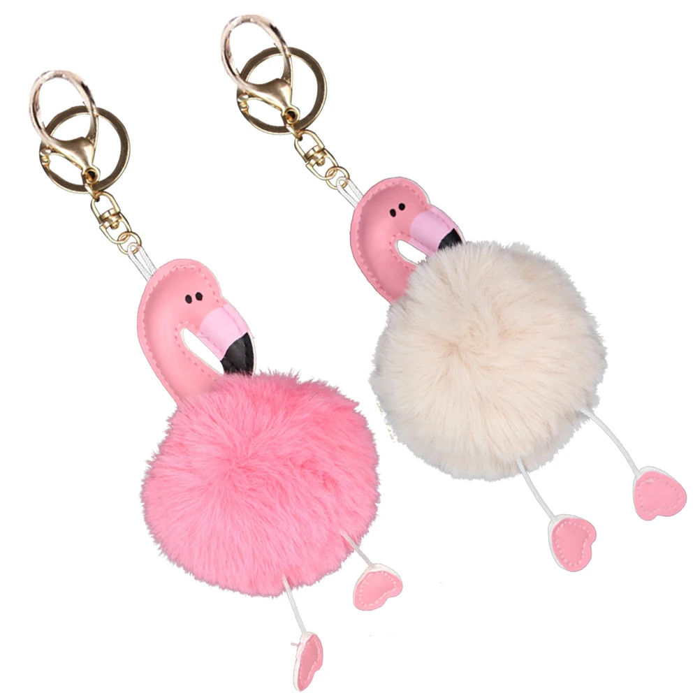 

2 Pcs Key Chain Pendant White and Pink Keychain Ring 8cm Attractive Animal