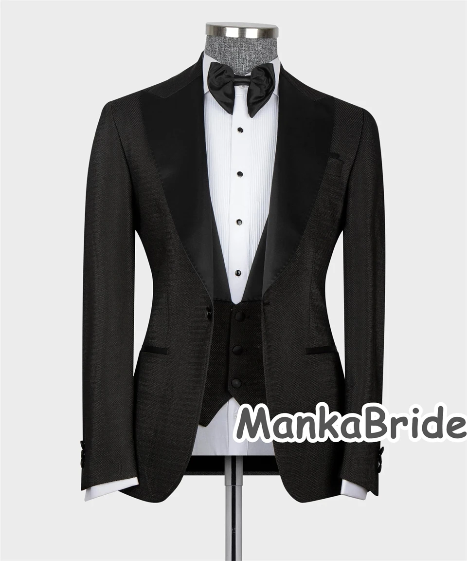 Zwart Repause Groomsman Smoking Maatwerk Heren Pakken 3 Stuks Blazer Vest Broek Formeel Prom Party Pak