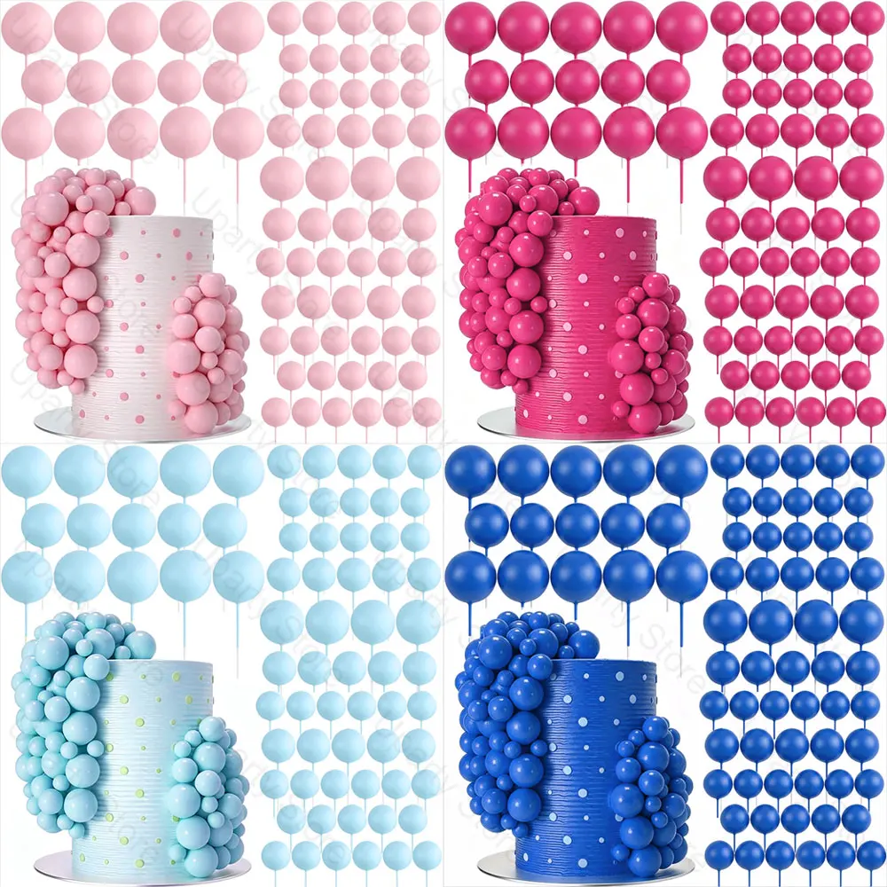 100 pièces de boules décoratives pour gâteaux, 30 couleurs, 2/2,5/3/4 cm, en mousse, pour décorations de gâteaux d'anniversaire, de mariage et de cupcakes