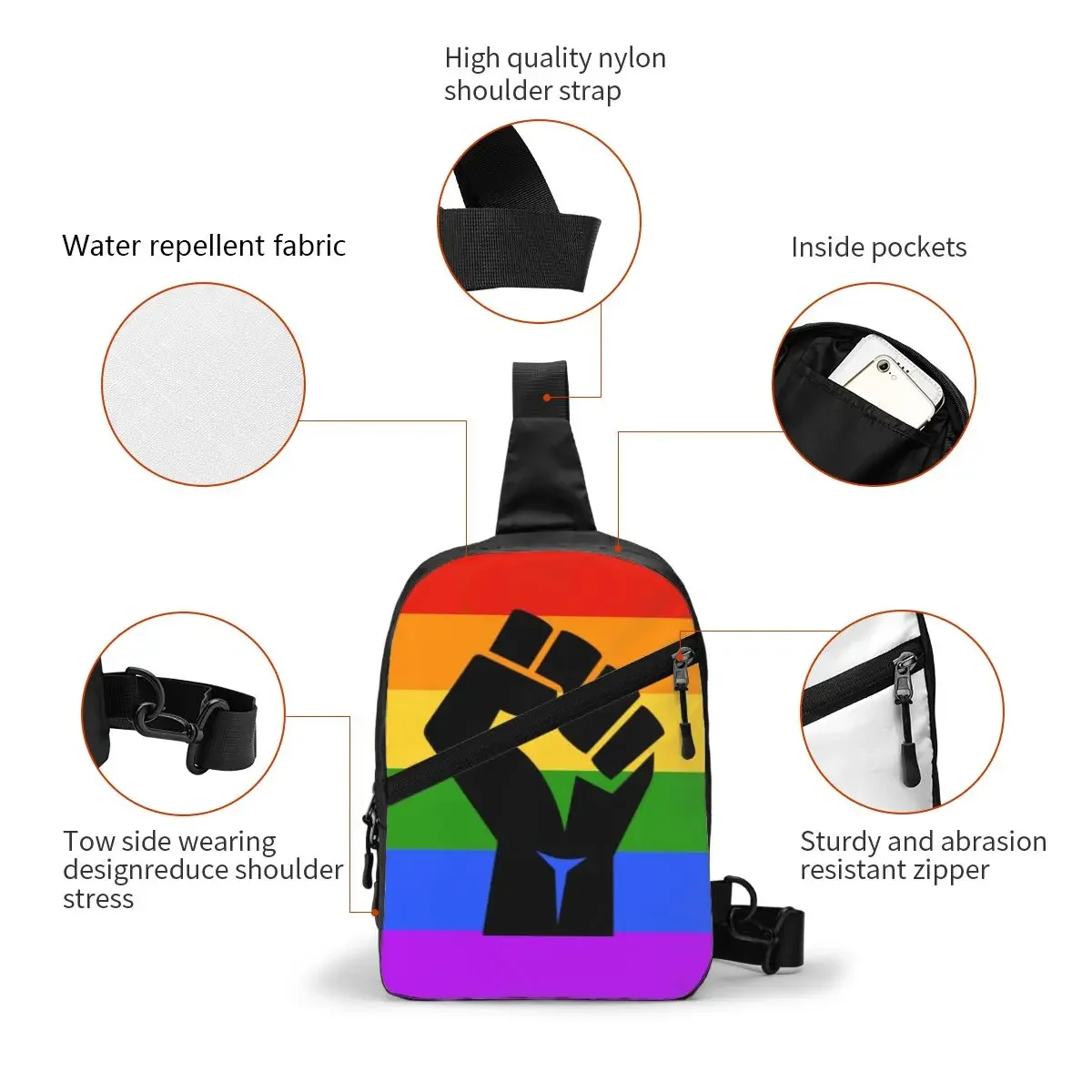 Casual Black Lives Matter BLM Pride Sling Bag for Traveling Men LGBT Rainbow Crossbody Chest Backpack Shoulder Daypack