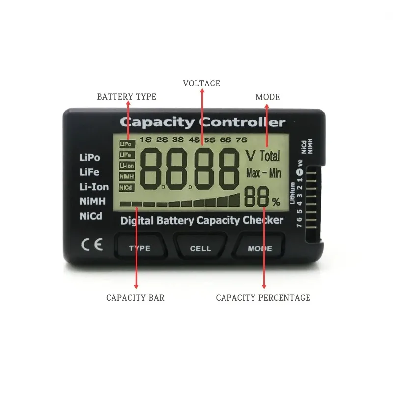 RC Cellmeter 7 Digital Battery Capacity Checker Controller Tester Voltage Tester for LiPo Life Li-ion NiMH Nicd Cell Meter