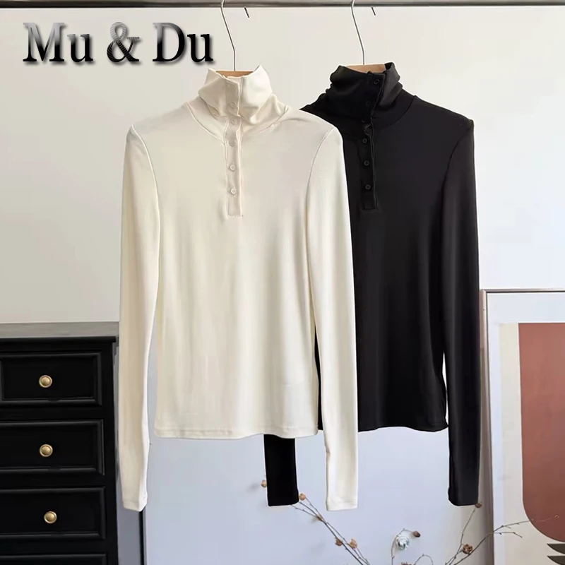 Fashion Women T-Shirts Solid New High Neck Slim Basic Tees Soft Female Shirt Tops Pullover Autumn Winter 2026