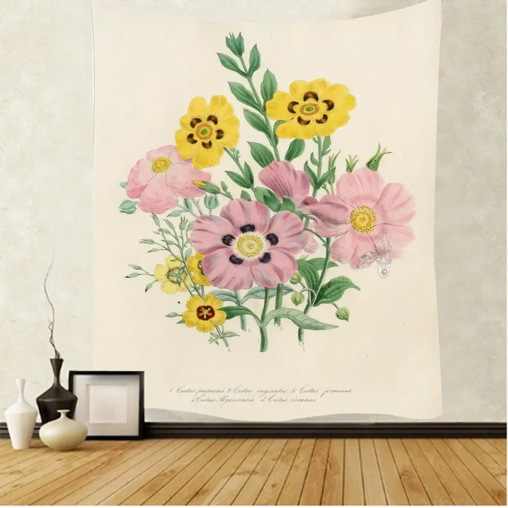 Fresh Little Flowers Fields and Gardens Theme Printing Wall Tapestry Art Hanging Curtain Bedroom Living Room Decorations Women