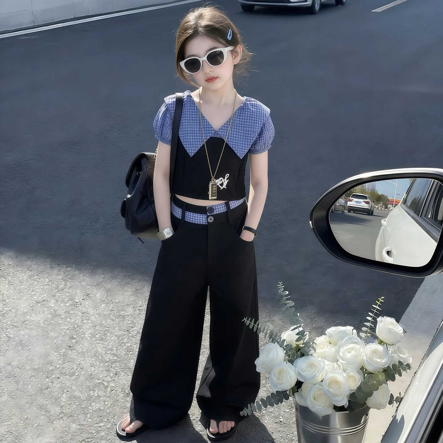 New Fashion Kids Streetwear Girls Backless Clothing Set Crop Top And Pants 2 Pieces Clothes Suit Children Trend Street Tracksuit