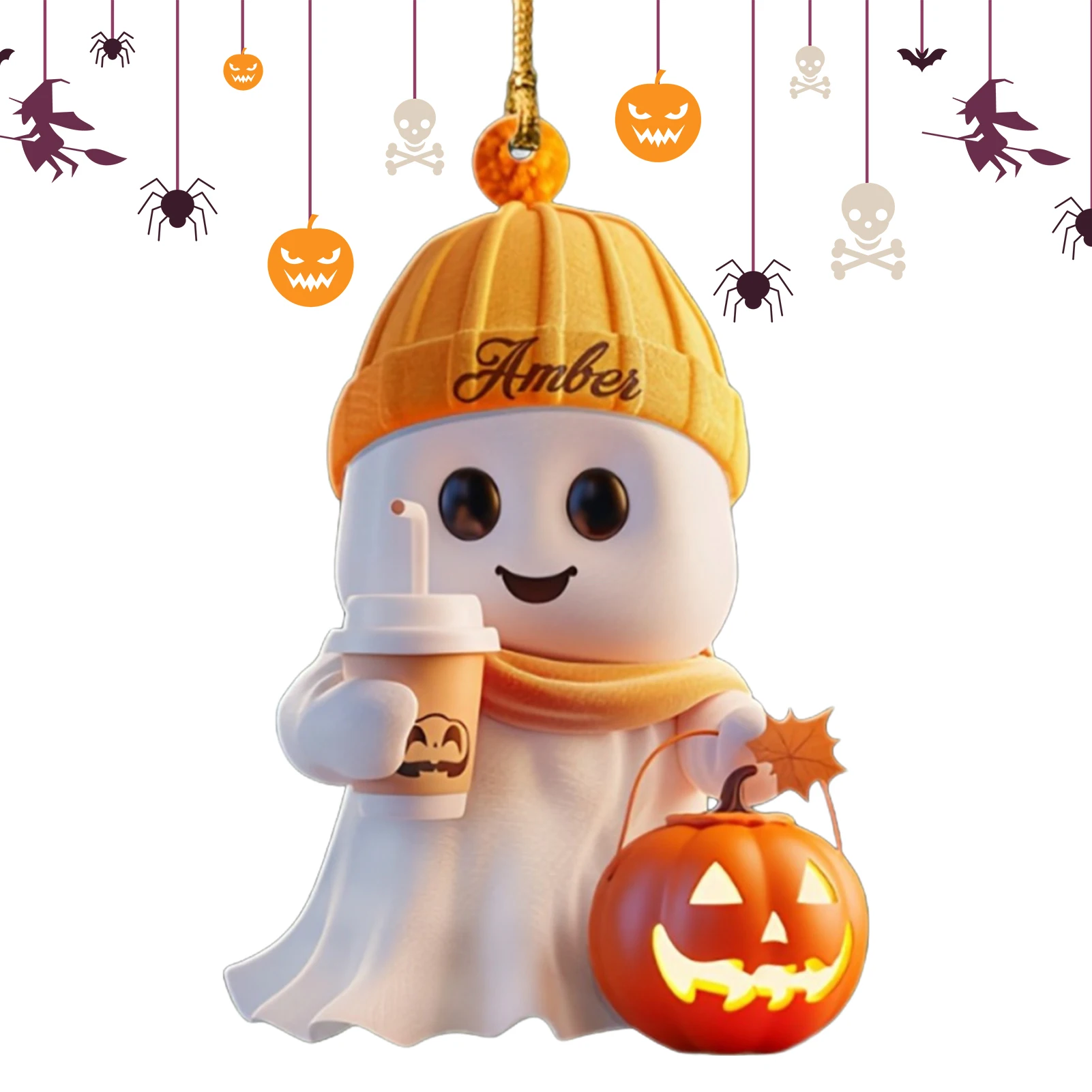 

Acrylic Halloween Ghost Decorations with Pumpkin and Coffee Mug Designs for Seasonal Decorations Window Home Party Decor