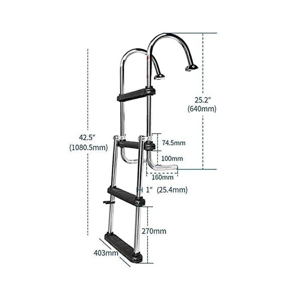 Marine Escalator 4 Step Boat Ladder Telescoping Inboard Rail Dock Swimming Ladder Stainless Steel Seadoo Accessories