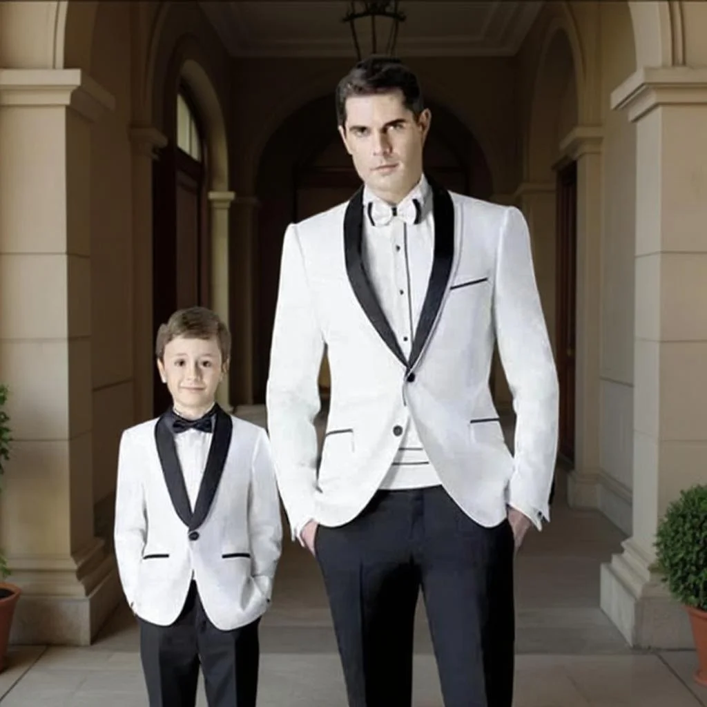 

Wedding Suits for Men Father and Son Fashion 2 Pieces Family Matching Outfits Custom Made Groom Tuxedo Shawl Lapel Boy Suit