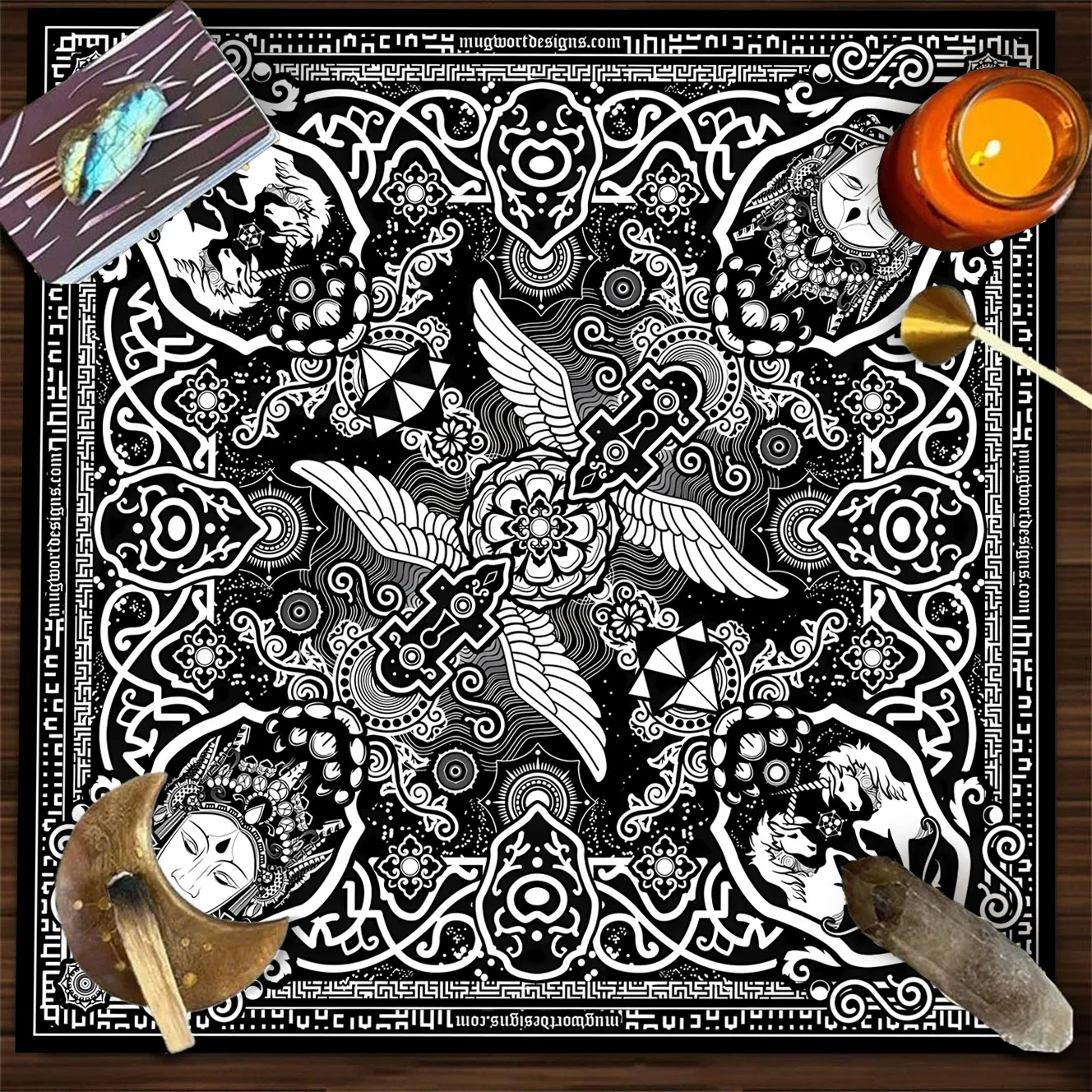 VIKAMA black white cat yin yang paisley tarot card tablecloth mystical occult altar cloth divination mat stylish for home decor