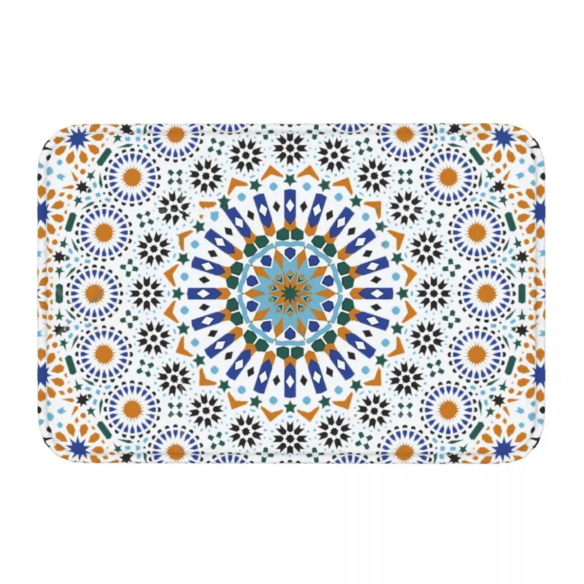 Moroccan Zelig Tile Retro Abstract Multi Color Pattern Anti-Slip Doormat Bath MatVintage Flower Floor Carpet Entrance Door