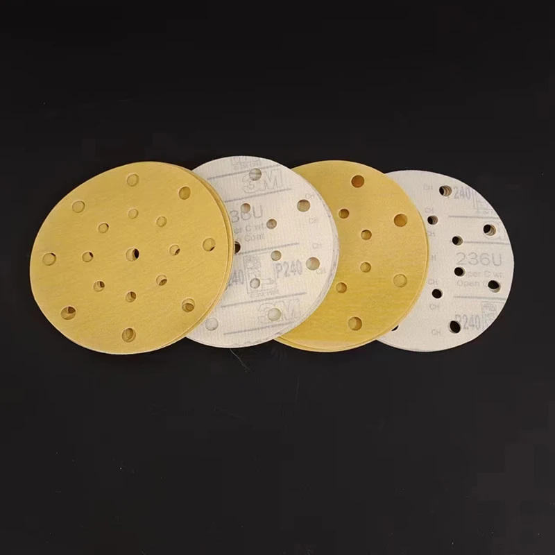 3M 6 Inch 17 Hole Dry Sandpaper Disc 236U Yellow Flocking Sandpaper, Automotive Putty Grinding Sandpaper