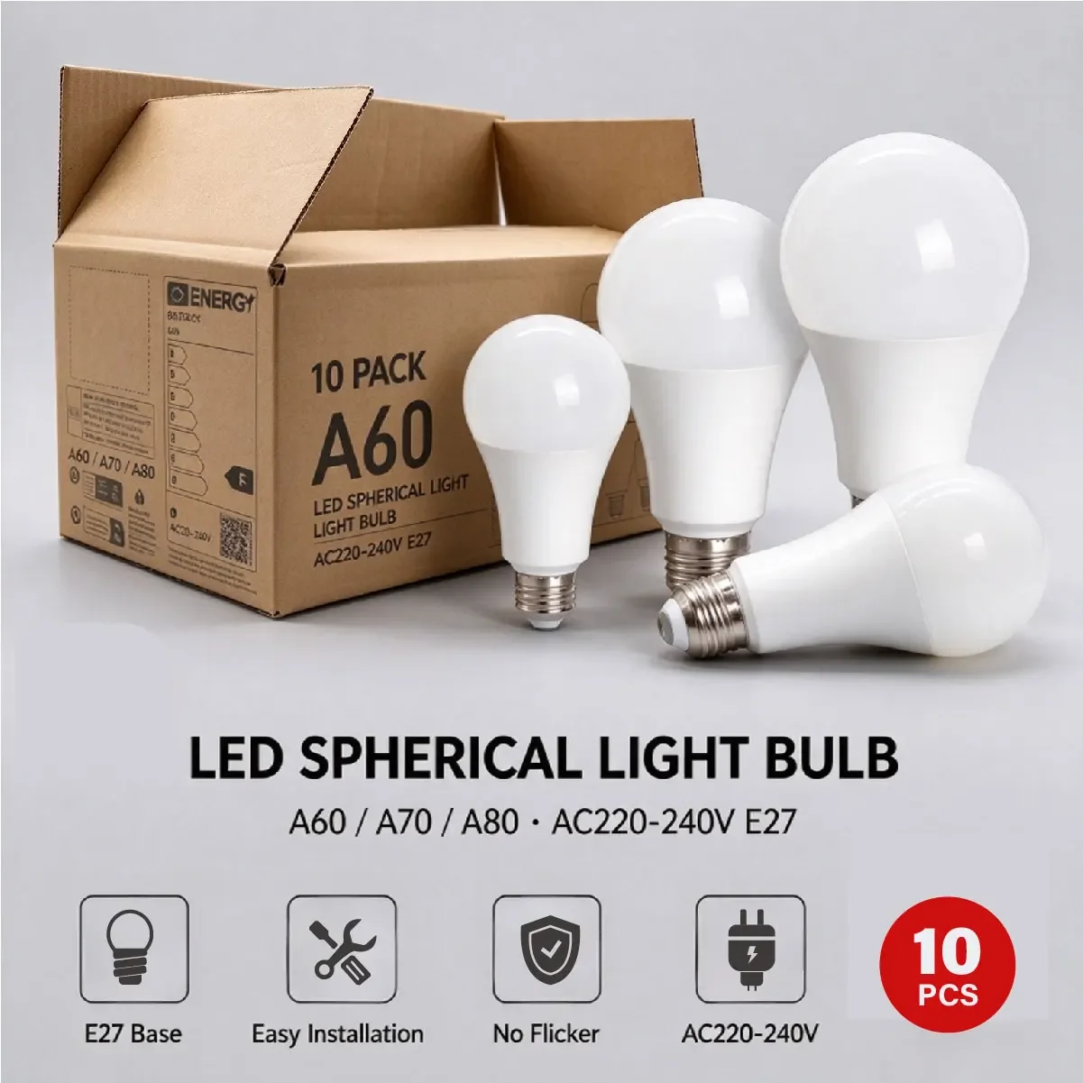 E27 LED Light Bulbs 10 Pack,CRI80 High Color Rendering,AC220V,15W/18W/20W/24W Optional Power,Household Indoor Lighting for Foyer