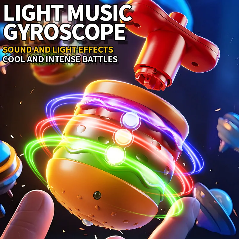 

2025 New Hamburger Color Luminous Music Rotating Gyroscope Outdoor Toys Colorful Lights Luminous Toys Children's Birthday Gift