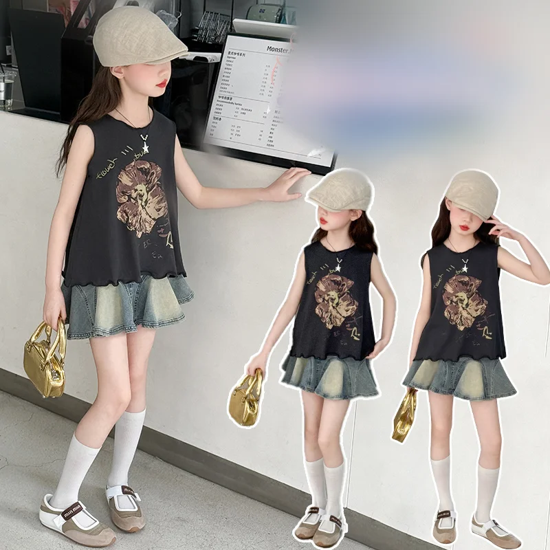 

Girls Clothes Sets Kids Summer Suit Child 2-Pieces Of Vest Top & Shorts Bottom Toddle Girl Summer Vintage Fashion Set Size 4-14Y