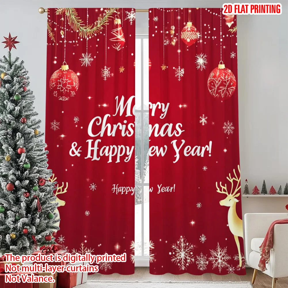 

2pcs 2D flat printing Merry Christmas Popular Drapes Merry Christmas and Happy New Year1 100% Polyester Without Electricity