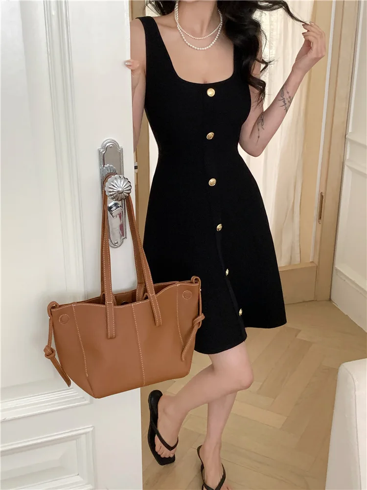 2025 Estate Nuovo Puro Desiderio Seta del Ghiaccio Colletto Quadrato Petto Senza Maniche Vita Gonna a Forma di A Gonna Corta da Donna