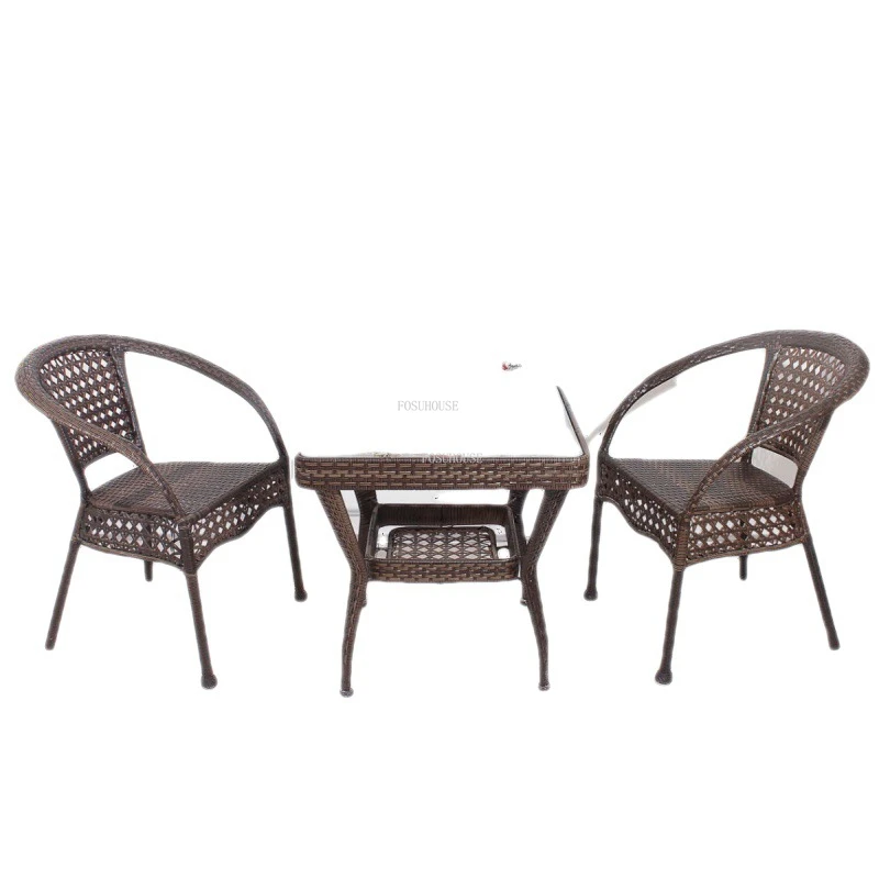 European Rattan Outdoor Chairs Simple Outdoor Furniture Courtyard Open-air Balcony Back Beach Chairs Outdoor Leisure Table Chair