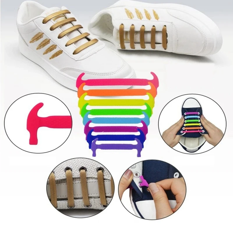 

Silicone Shoelaces Without ties Elastic Shoe Laces For Sneakers Quick put on and take off Safety Lazy Shoelace Rubber 16 Pcs/Set