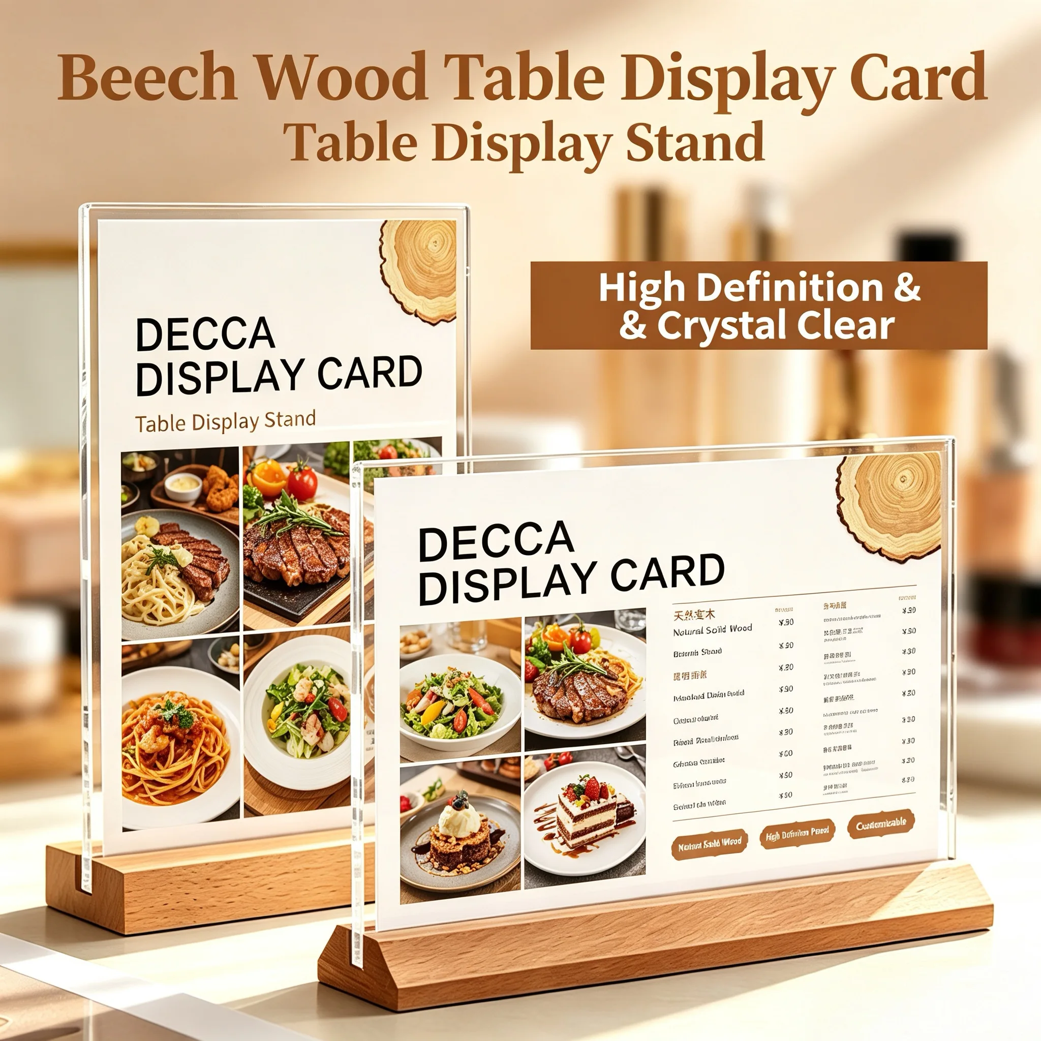 5 PCS A5 148x210mm Double Side Wood Table Menu Paper Holder Display Stand Price Listing Poster Frame Acrylic Sign Holder Stand