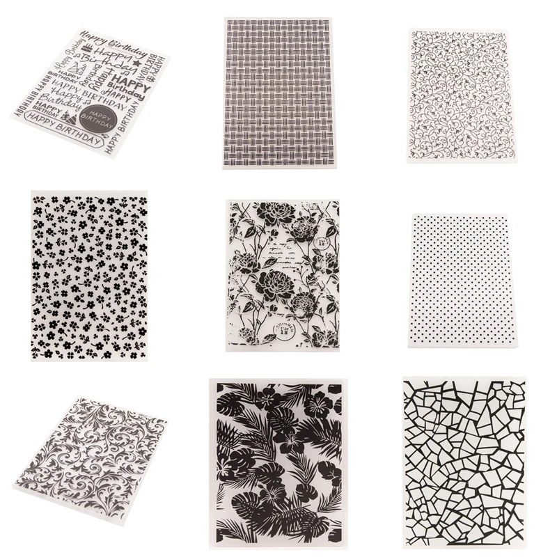 

12.7x17.8cm Plastic Embossing Folders, Embossing Machine Template Paper Card with Textured Flower Happy Birthday Dot Pattern