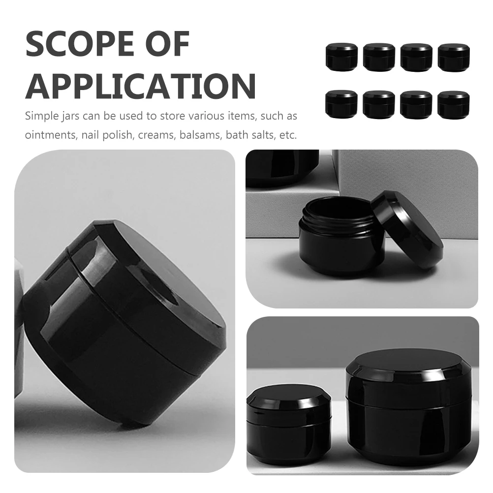 

8pcs Empty Travel Face Cream Container Black Jars Reusable Practical Storage Effect for Filling Dispenser