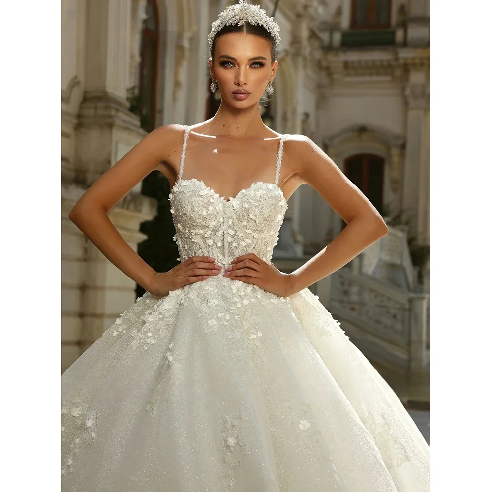 

Customized Elegant Sweetheart A Line Wedding Dress Lace applique Spaghetti Strap Bridal Gown Princess Bride Dresses