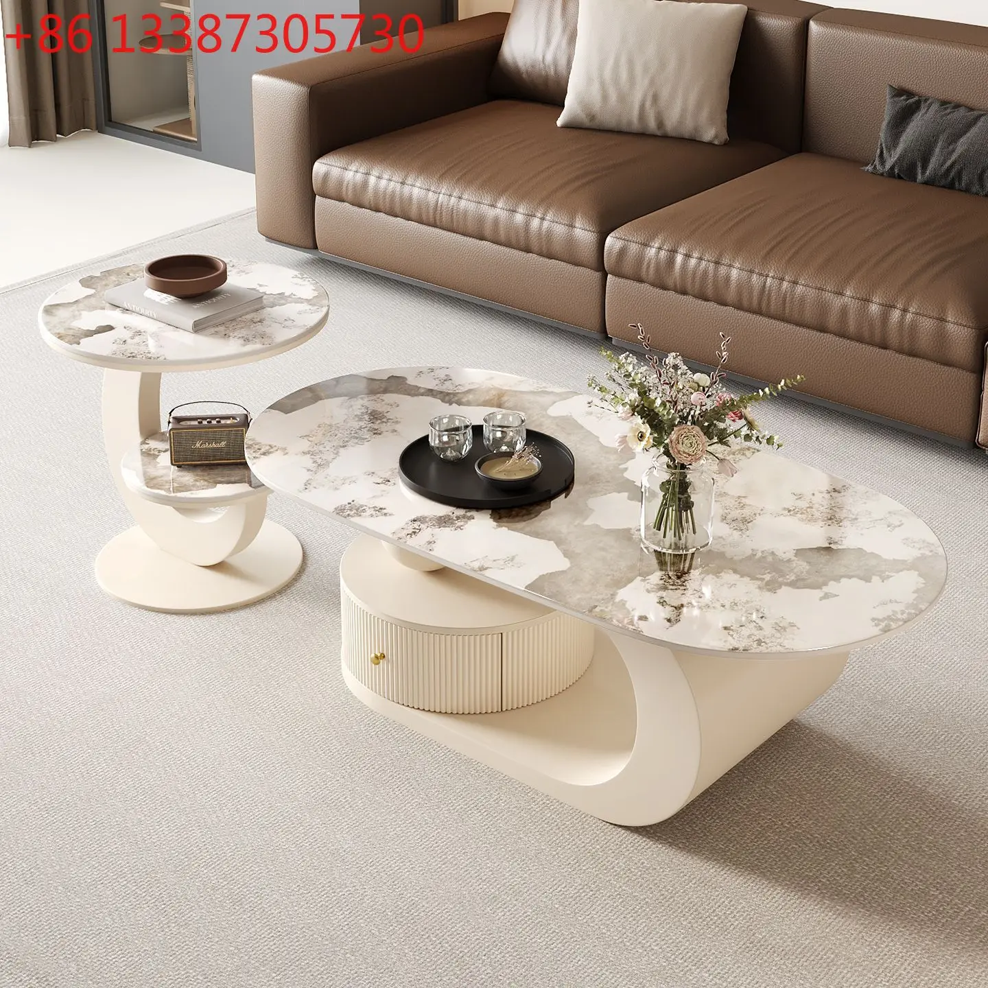 

Итальянский новый овальный журнальный столик из каменной плиты для гостиной, легкий люкс, высококлассный, для дома