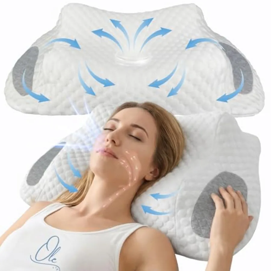 

Memory Foam Pillow Cooling Cervical Neck Pillow for Side Back and Stomach Sleepers Orthopedic Contour Spinal Alignment and Pain