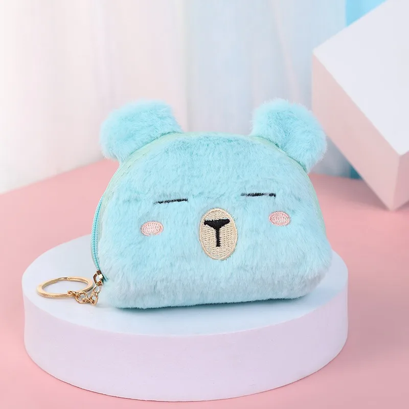 Cute Bear  Plush Wallet Cartoon Animal Coin Purse Card Case Portable Money Changer Pouch Earphone Storage Bag Birthday Gifts