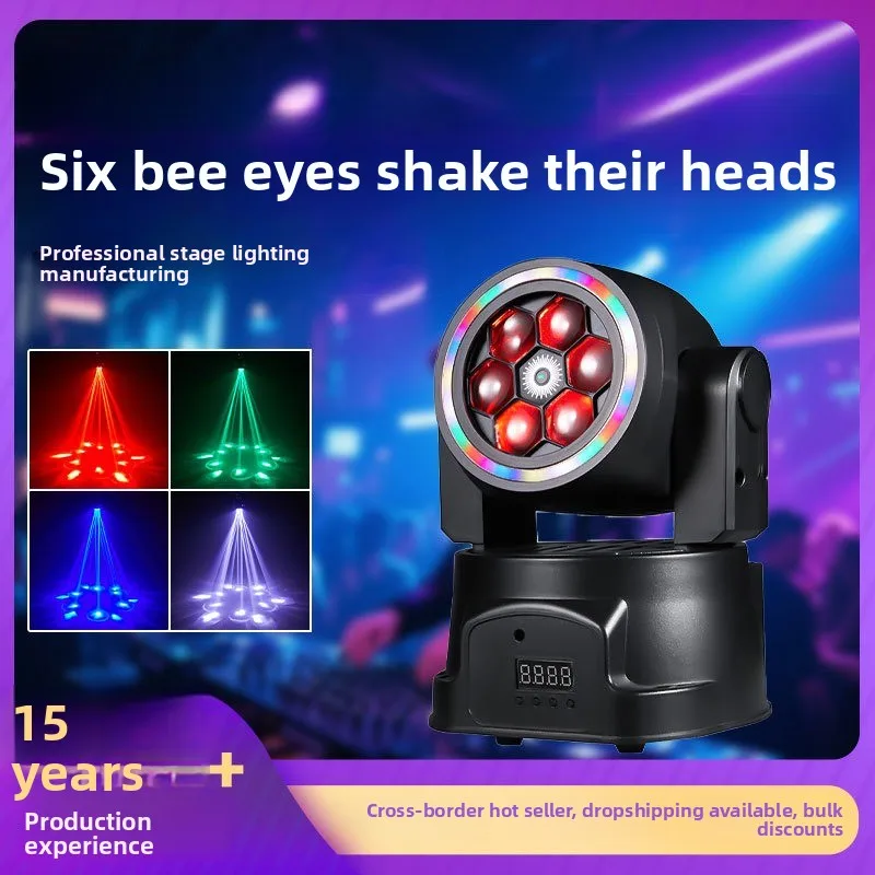 6-Eye Mini Bee Eye Moving Head Light, RGB Laser Beam Stage Lamp for DJ Bar KTV Club Party