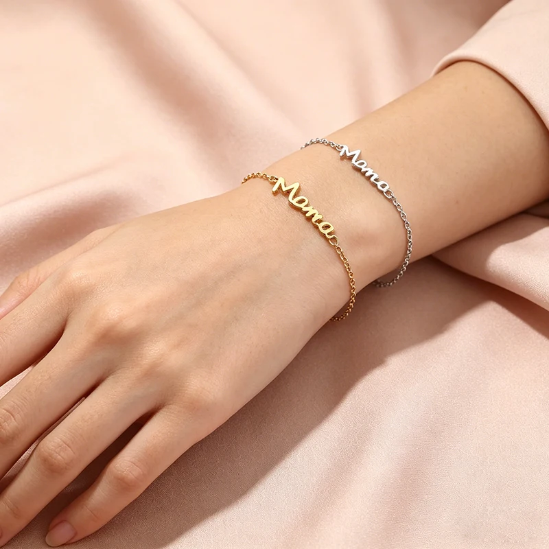 Fashion Letter Mama Charm Bracelet for Women Simple Metal Charms Chain Bangle Simple Jewelry Mother Day Wrist Gift Wholesale