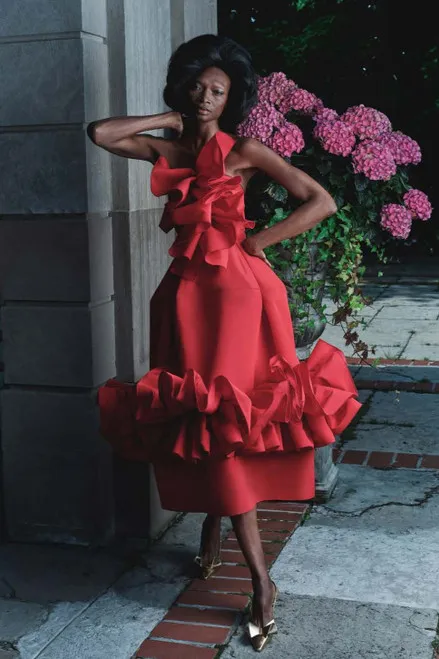 New Couture African Evening Dresses Aso Ebi Stylished Ruffles Trimmed A-line Red Women Maxi Dresses To Party