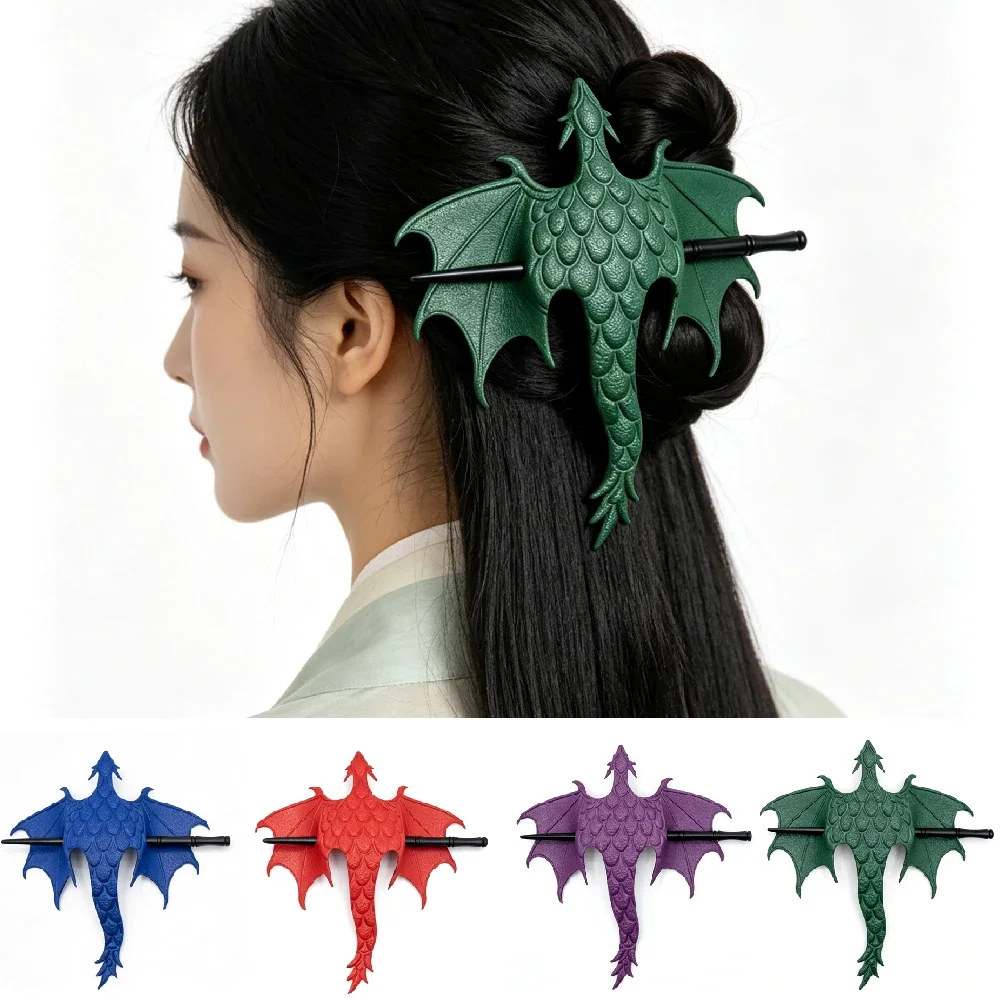 1 Stück Gotischer Drachenflügel-Haarstab, Mittelalterlicher Drachen-Haarstab mit Wikinger-Ledergriff, Holzstab für Damen Alltagsgebrauch & Cosplay – Detail 1