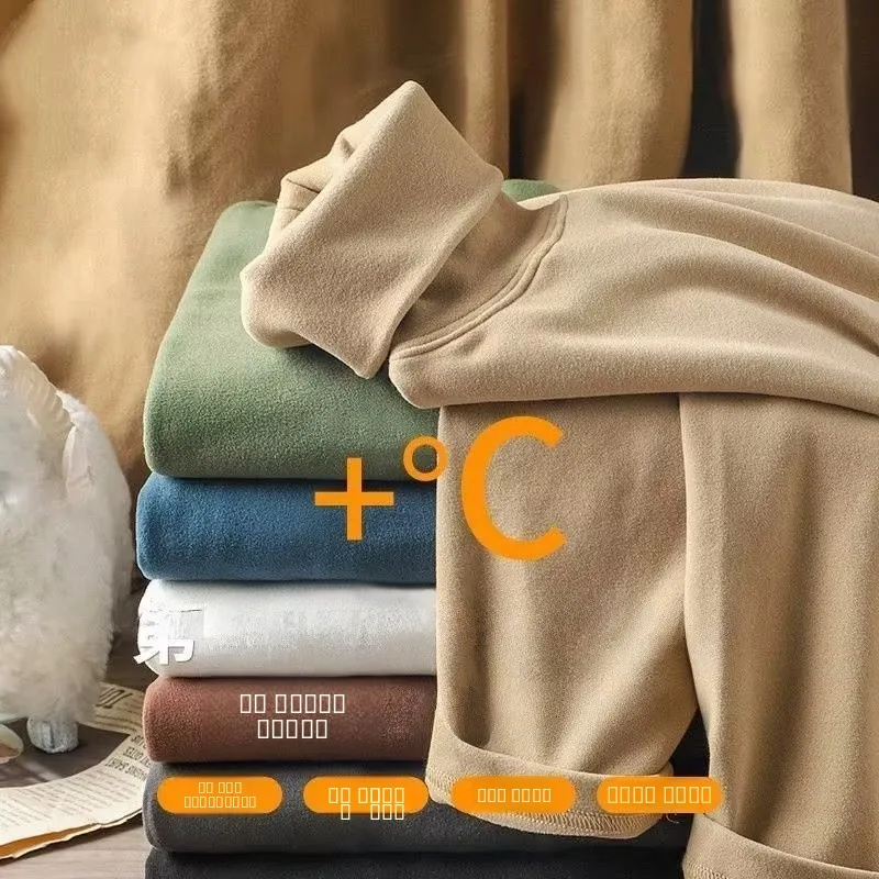

Japanese Sle Warm Velvet High Collar Men's Base irt Autumn Winter Heavyweight Double-sided Fce Long Sve T-irt