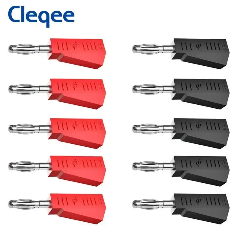 Cleqee P3002 10pcs 4mm Stackable Banana Plug Nickel Plated Speaker Connector Test Probe Binding Post 5 Colors