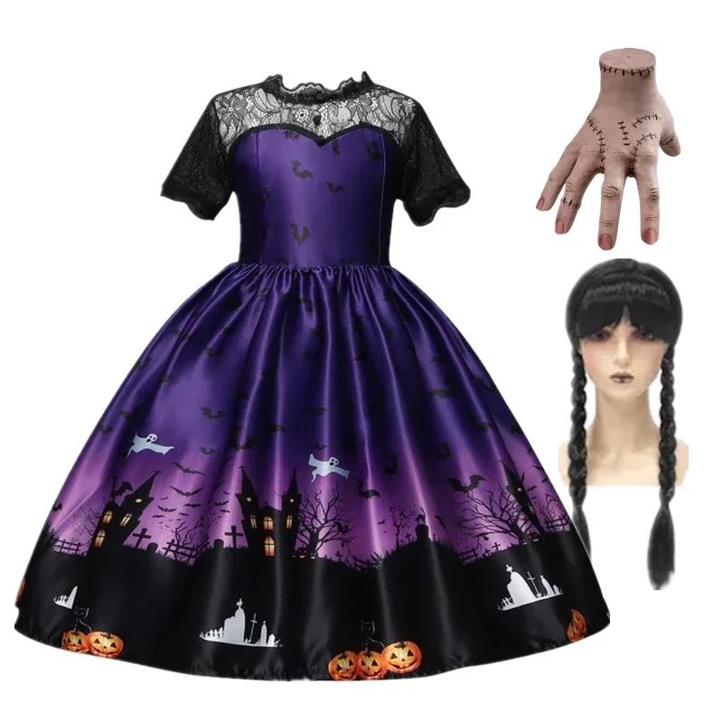 2024 Girls Halloween Cosplay Witch Costume Children Carnival Vestidos Party Pumpkin Witch Fancy Dress Girls Clothing Sets