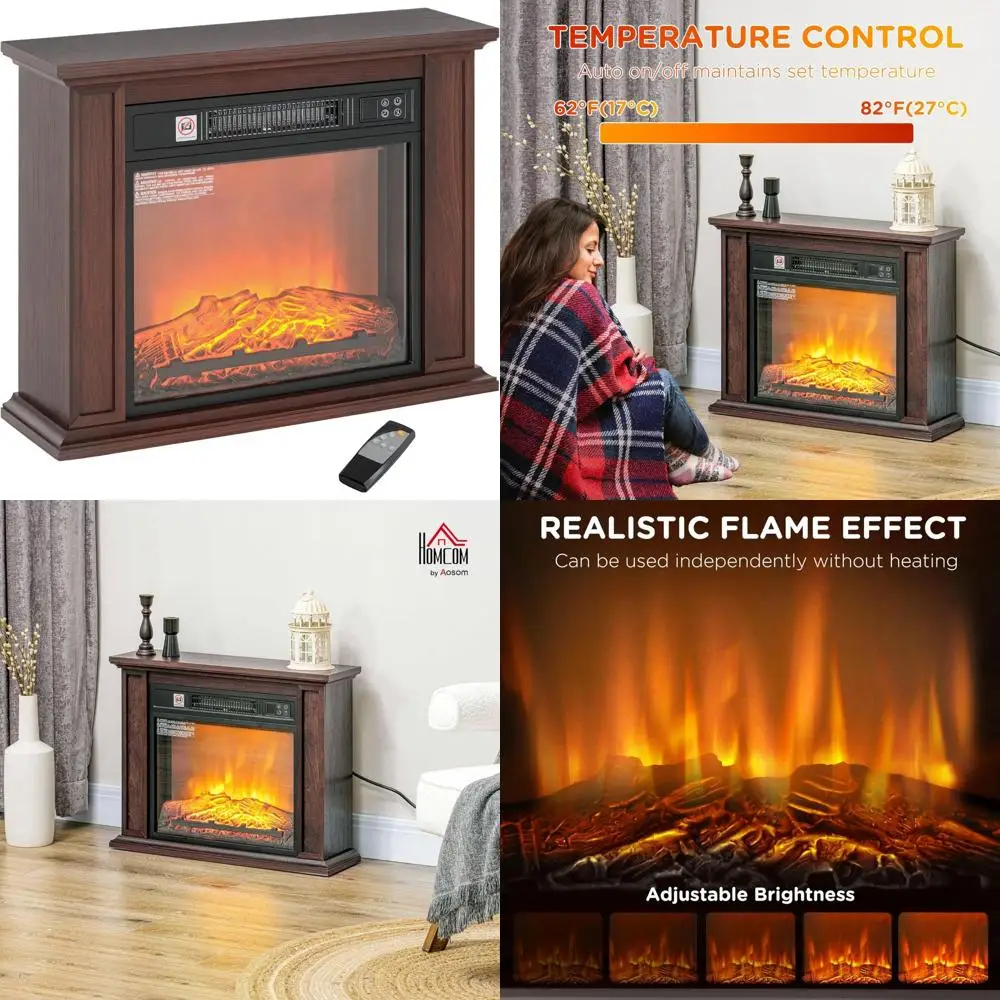 

Электрический камин с каминной камин, обогреватель мощностью 1400 Вт, реалистичное бревенчатое пламя, регулируемые настройки пламени, вставка для объемного камина