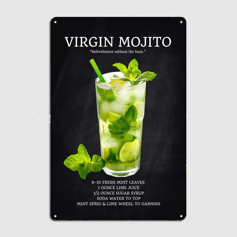 Virgin Mojito Recipe Drink Poster Retro Metal Custom Sign Pub Club Room Decoration Bar Posters Indoor Home Wall Decor