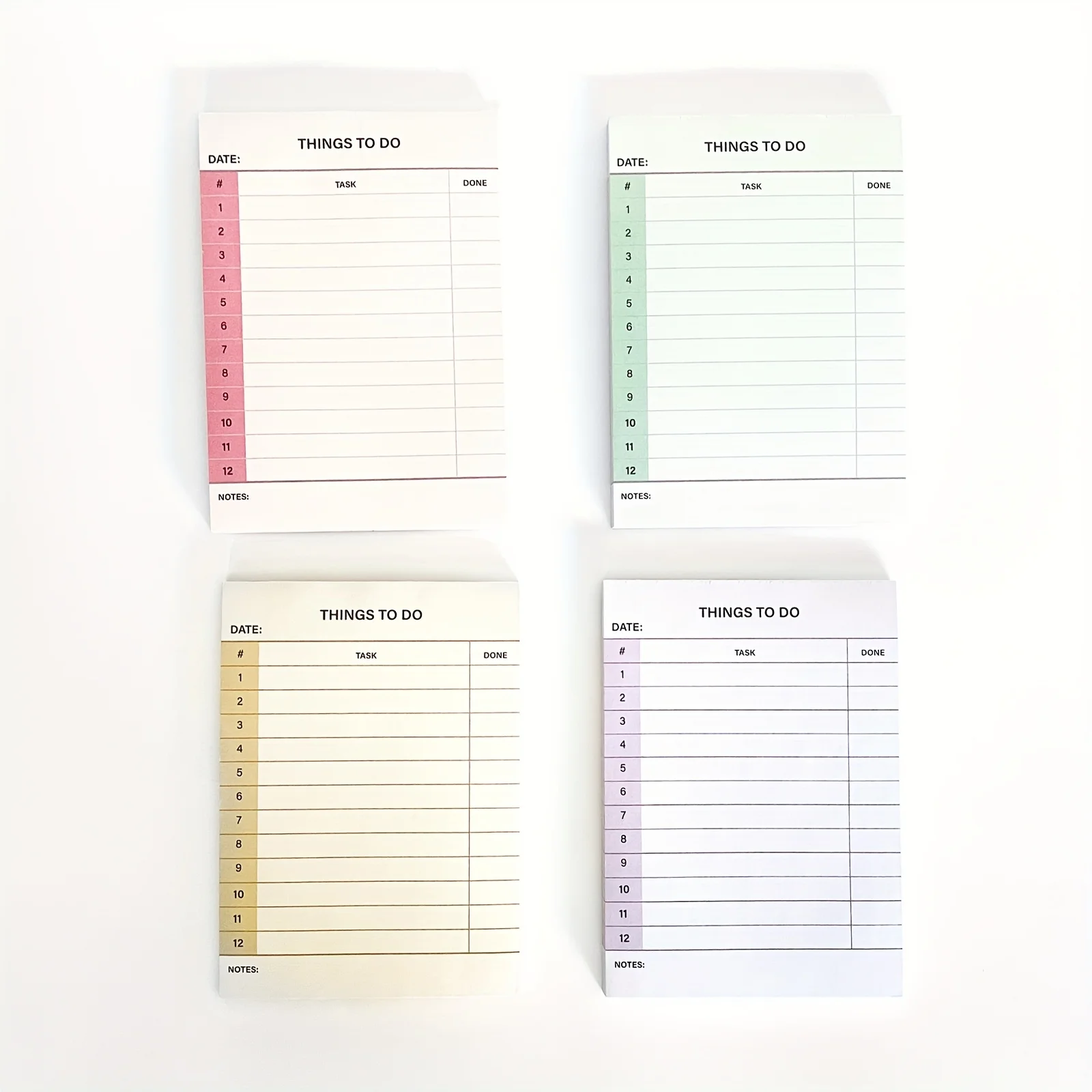 4 Assorted Pastel Color To Do List Notepads, Daily Task Checklist Memo Pads with Date Task Done Notes Columns, Minimal Simple Planning Note Pads for Office School Home Daily Organizer Stationery