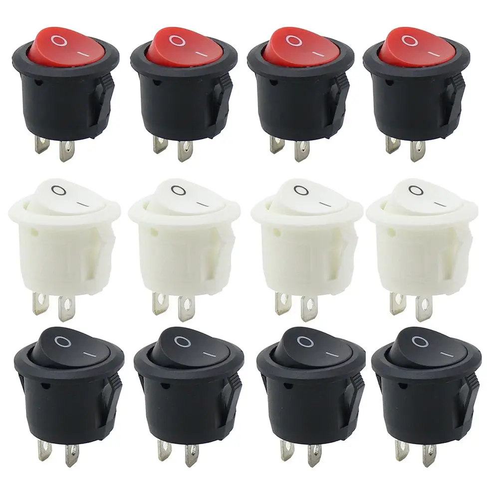 6 sztuk 20mm średnica okrągłe przełączniki kołyskowe czarny Mini okrągły czarny biały czerwony 2-pinowy przełącznik kołyskowy ON-OFF KCD1-105 — zdjęcie 2