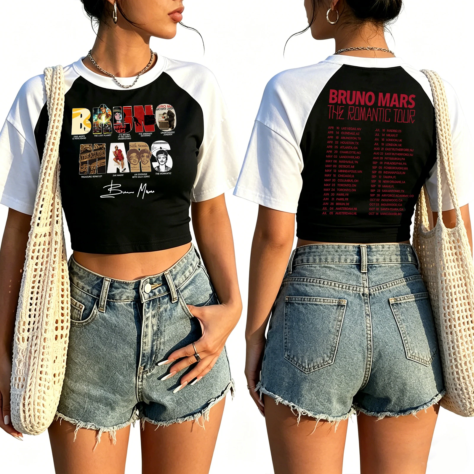 Bruno Mars The Romantic Tour 2026 Crop Tops T-Shirt Girls Fashion Women O-Neck Short Sleeve T Shirt Tops