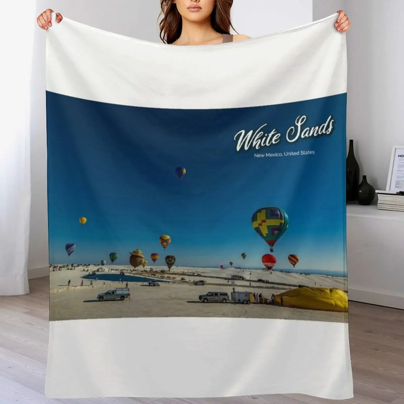 

White Sands Hot Air Balloon Invitational Throw Blanket Warm Cozy Throw Blanket for Living Room Couch