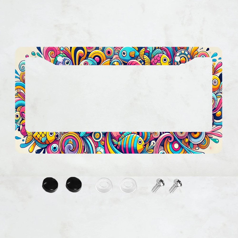 aluminum license plate frame, cartoon fish design, rust proof, fit, decorative license plate cover, 2 Holes for Auto Decorative