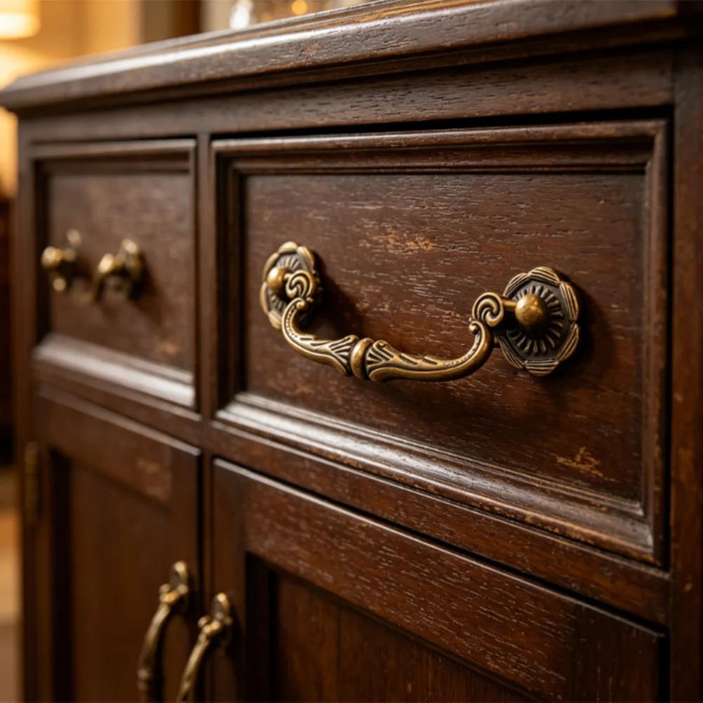 Chinese Vintage Drawer Handles 86mm Center-to-Center Set of 2 Alloy Cabinet for pulls for Wardrobes Desks and Shelving