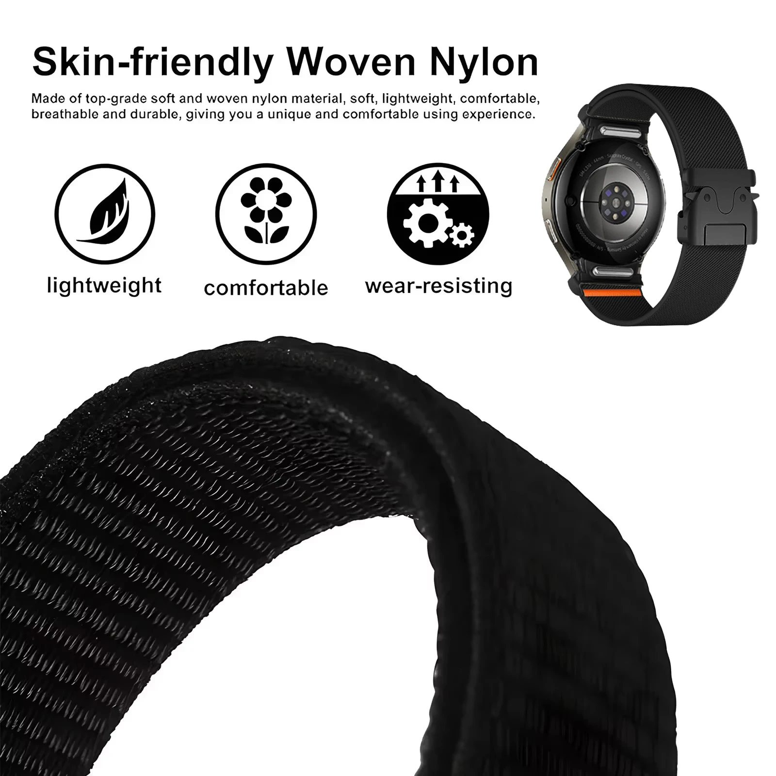 Elastyczny pasek nylonowy do Samsung Galaxy Watch 7 6 5 4 40mm 44mm/5 Pro 45mm Bransoletka z klamrą spadochronową Galaxy Watch 6 Klasyczny pasek